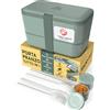 Umami Porta Pranzo Lunch Box Impilabile Con 4 Scomparti E Posate, Sicuro Per Microonde, Lavastoviglie, Portapranzo Ufficio, Bento Lunchbox Ermetico Per Adulti Schiscetta Pranzo, Ardesia Verde, 1500 ml