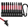 VOSSOT Set di Inserti Antiscivolo 10 pezzi,Inserti lunghi per avvitatore Torx T40/T35/T30/T25/T20/T15/T10 più P72 e PH2 in acciaio S2 magnetico, Custodia rossa con moschettone per inserti