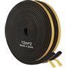 Dshunnc 2 rotoli da 12 m, nastro adesivo in schiuma di colore nero, autoadesivo, 9 mm x 3 mm, guarnizione in schiuma autoadesiva, per porte di casa e finestre