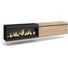 Skraut Home | Mobile TV Soggiorno | Ampio spazio a disposizione | 237x45x35 cm | TV di grande formato | Camino elettrico XXL | Sospeso, da appendere | Stile moderno | Rovere e nero
