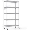 Himimi Scaffale Metallico di Stoccaggio a 5 Ripiani con Ruote, Scaffale da Cucina in Filo Pesante con Gancio, Ripiani Regolabili in Altezza per Bagno Cucina Garage (76Dx35Wx158H)-Argento
