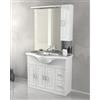 Generico Mobile bagno a terra Claudia bianco lucido cm 105 con lavabo in ceramica, specchio, pensile e tettino led