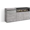Skraut Home | Cassettiera | Mobile Armadio con cassetti | 157x75x35 cm | Camera da letto, stanza | Camino elettrico | Stile moderno | Cemento