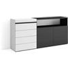 Skraut Home | Cassettiera | Mobile Armadio con cassetti | 157x75x35 cm | Camera da letto, stanza | Con Stoccaggio | Stile moderno | Bianco e nero