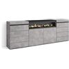 Skraut Home | Cassettiera | Mobile Armadio con cassetti | 214x75x35 cm | Camera da letto, stanza | Camino elettrico | Stile moderno | Cemento