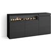 Skraut Home | Credenza, Mobile, Cucina | Madia, mobile ingresso | 150x75x35cm | 3 Porte | Camino elettrico | Stile moderno | Nero