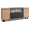 Skraut Home | Credenza, Mobile, Cucina | Madia, mobile ingresso | 210 | 4 Porte | Camino elettrico XXL | Design industriale | Stile moderno | Rovere e nero