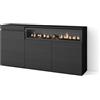 Skraut Home | Credenza, Mobile, Cucina | Madia, mobile ingresso | 150x75x35cm | 3 Porte | Camino elettrico | Stile moderno | Nero