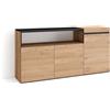 Skraut Home | Credenza, Mobile, Cucina | Madia, mobile ingresso | 150x75x35cm | 3 Porte | grande stoccaggio | Stile moderno | Rovere e nero