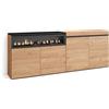 Skraut Home | Credenza, Mobile, Cucina | Madia, mobile ingresso | 200x75x35cm | 4 Porte | Camino elettrico | Stile moderno | Rovere e nero