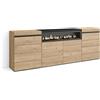 Skraut Home | Cassettiera | Mobile Armadio con cassetti | 214x75x35 cm | Camera da letto, stanza | Camino elettrico | Stile moderno | Rovere