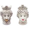 Generico Una Coppia teste di moro regina e re in ceramica siciliana anticato Bianchi decorata stile siciliano (8 x 6 CM)