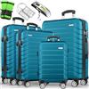 tillvex® Set 4 valigie rigide S-M-L-XL + bilancia, 8 cinghie e 4 etichette bagagli | Valigia da viaggio leggera con 4 ruote piroettanti | Guscio rigido in ABS con lucchetto TSA (Turchese)