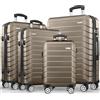 tillvex® Set 4 valigie rigide S-M-L-XL + bilancia, 8 cinghie e 4 etichette bagagli | Valigia da viaggio leggera con 4 ruote piroettanti | Guscio rigido in ABS con lucchetto TSA (Oro rosa)