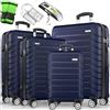tillvex® Set 4 valigie rigide S-M-L-XL + bilancia, 8 cinghie e 4 etichette bagagli | Valigia da viaggio leggera con 4 ruote piroettanti | Guscio rigido in ABS con lucchetto TSA (Blu navy)
