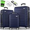 tillvex® Set di 3 valigie da viaggio + bilancia per bagagli, 6 cinghie per valigie e 3 etichette per bagagli, set da 4 ruote, trolley valigia TSA, serratura rigida M-L-XL, blu navy