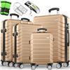 tillvex® Set 4 valigie rigide S-M-L-XL + bilancia, 8 cinghie e 4 etichette bagagli | Valigia da viaggio leggera con 4 ruote piroettanti | Guscio rigido in ABS con lucchetto TSA (Champagne)