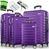 tillvex® Set 4 valigie rigide S-M-L-XL + bilancia, 8 cinghie e 4 etichette bagagli | Valigia da viaggio leggera con 4 ruote piroettanti | Guscio rigido in ABS con lucchetto TSA, Viola