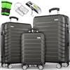 tillvex® Set di 3 valigie da viaggio + bilancia per bagagli, 6 cinghie per valigie e 3 etichette per bagagli, set da 4 ruote, trolley valigia TSA, serratura rigida M-L-XL, Grigio/antracite