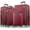 tillvex® Set di 3 valigie da viaggio + bilancia per bagagli, 6 cinghie per valigie e 3 etichette per bagagli, set da 4 ruote, trolley valigia TSA, serratura rigida M-L-XL, Rosso
