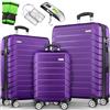 tillvex® Set di 3 valigie da viaggio + bilancia per bagagli, 6 cinghie per valigie e 3 etichette per bagagli, set da 4 ruote, trolley valigia TSA, serratura rigida M-L-XL, Viola