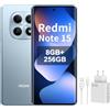 XIAOMI REDMI Note 15 4G Smartphone 8+256GB, Schermo AMOLED FHD+ 6,77, MediaTek Helio G100-Ultra, fotocamera da 108MP, batteria da 6000 mAh, blu ghiacciaio, incluso 67 W Charger