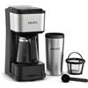Krups Simply Brew Caffettiera con filtro 3 in 1, 3 opzioni di erogazione, Caffè Americano, caraffa in vetro resistente al calore, tazza da viaggio in acciaio inossidabile a doppia parete, KM207D