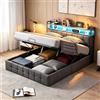 BIYFSDS Letto baule 140 x 190 cm con LED e USB, letto matrimoniale imbottito con contenitore, letti imbottiti 140 x 190 con deposito idraulico, telaio letti con rete e testata per adulti (grigio, 140 x 190)