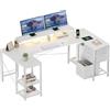 Devoko Scrivania Angolare 170x95 cm, Tavolo A L Da Gioco con 3 Cassetti, Illuminazione LED, Supporto Monitor, 2 Prese + 2 USB, Adatta per Ufficio/Studio, Ideale per Camere, Bianca