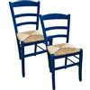 MA MAISON Set 2PZ Sedie in Legno con Seduta in Paglia - Ampia, Compatta, Schienale Alto, Robusta, Paesana, Rustica, per Cucina, Agriturismo, Ristorante, Soggiorno - 42X40X87H CM (BLU)