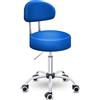 TRESKO Sgabello con ruote con schienale blu, altezza regolabile da 46 a 58 cm, con ruote, sgabello girevole per cosmetici