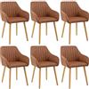Goeurvant Sedie Sala da Pranzo con Braccioli Sedie Cucina Set da 6 Gambe in Legno in Pelle PU Marrone