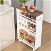 Tribesigns Carrello Cucina Stretto con Ruote, Scaffale Salvaspazio a 4 Ripiani da 16cm, Carrellino Estraibile in Legno per Piccoli Spazi, Bagno e Lavanderia, Bianco