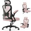 YONISEE Sedia da Ufficio, Sedia Ergonomica da Scrivania con Supporto Lombare Imbottito e Braccioli Ribaltabili - Sedia da Computer con Schienale alto e Poggiatesta Regolabile per Lavoro/Studio (Rosa)