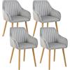 Goeurvant Sedie Velluto Sala da Pranzo con Braccioli Sedie Cucina Set da 4 Gambe in Legno Sedia Soggiorno Grigio chiaro