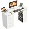 HOMCOM Scrivania Porta PC con 3 Cassetti e 3 Ripiani, Scrivania per Camera e Ufficio in Legno 120x49x72cm Bianco