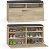 CDF Scarpiera con panca, cuscino di seduta, panca da ingresso, cassapanca porta scarpe, panca guardaroba con anta a battente, 6 scomparti, corridoio/ingresso, 85 x 35 x 46 cm - Rovere Sonoma