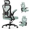 YONISEE Sedia da Ufficio, Sedia Ergonomica da Scrivania con Supporto Lombare Imbottito e Braccioli Ribaltabili - Sedia da Computer con Schienale alto e Poggiatesta Regolabile per Lavoro/Studio (Verde Menta)