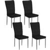 WOLTU Set 4 Sedie da Pranzo con Schienale Alto, Sedia Cucina con Motivi Quadrati, per Soggiorno, Camera da Letto, Sedile in Velluto e Gambe in Metallo, Nero,