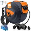 Bakaji Avvolgicavo Elettrico con Cavo Presa Shucko Fissaggio a Parete Muro Sistema blocco automatico, Salvaspazio Avvolgitubo Prolunga Elettrica Professionale e Fai da Te (10 mt 3 Prese)