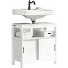 SoBuy Mobiletto Bagno Salvaspazio - Armadio Salvaspazio 2 Ante Scorrevoli e Ripiano Aperto - Mobile Sottolavabo per Bagno Moderno Piccolo - Bianco, 60x30x60cm, FRG128-W