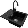 PRIMAGRAN Lavandino da Cucina Nero 55x44cm, Lavello in Granito a 1 vasca + Rubinetto 32x20cm + Set di accessori, Lavabo da Cucina Incasso al Mobile 45cm - Copenhagen Easy S011