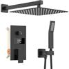 XIIW Set doccia da incasso nero con soffione da 30 x 30 cm, sistema doccia con display LCD, soffione a pioggia nero, 200 mm, corpo in ottone, tubo doccia da 1,5 m, altezza 37 cm