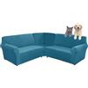 SHUOJIA Copridivano in velluto a forma di L, a 5/7 posti, copridivano angolare super elastico 3 pezzi, per Divano Componibile Fodera Protezione per Mobili con Fondo Elastiche (Peacock Blue,5-seater)