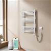 EMKE Scaldasalviette elettrico bagno,Curvo,75 x 50cm, 300W,Scaldasalviette con WIFI Termostato,Bianco,Radiatore da Bagno,Termoarredo Asciugamani da Bagno