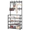 Generic Scarpiera con Appendiabiti, Nero, Metallo, 4 Ripiani, Organizer Ingresso con Ganci, Portascarpe e Appendino