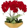 Oairse Fiori di Orchidea Artificiali Rossi 18 Fiori di Orchidea Finti in Seta con Vaso in Ceramica Dorata Grande Composizione di Phalaenopsis Finte per Decorazione di Casa, Ufficio, Camera da Letto