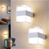 LetGlin 12W Applique da Parete LED Interno, IP65 Lampada da Esterno a Parete Moderna, 1200LM 3000K Up-and-Down Illuminazione, Luce Bagno da Muro per Soggiorno, Camera da Letto, Balcone, Bianco 2 Pezzi