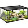 PawHut Terrario per Rettili Rialzato con Serratura e Porta per Alimentazione, Terrario per Tartarughe e Serpenti in Vetro Temperato e Rete Metallica, 50x30x25 cm, Nero