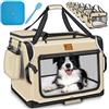 TRESKO® Box per cani pieghevole, con tappetino per mangiare e spatola, trasportino robusto per cani e gatti di piccola e grande taglia, M (61 x 42 x 42 cm), beige